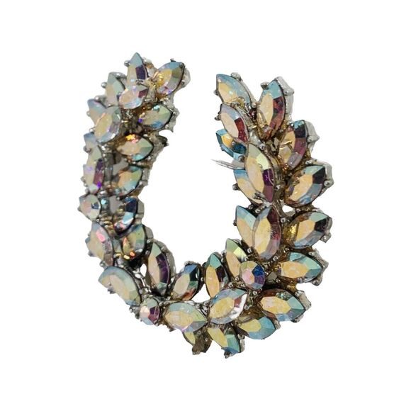 VTG Aurora Borealis Laurel Wreath Brooch 2.5" Silver Tone Sparkle - Picture 4 of 14